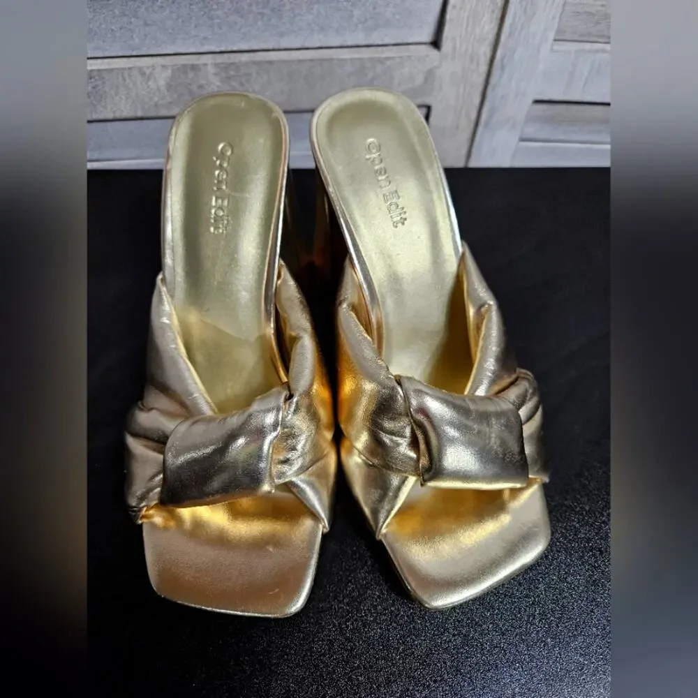 Open Edit Saydee Gold Mellatic Slip On Sandal Size 6 - Picture 3 of 9